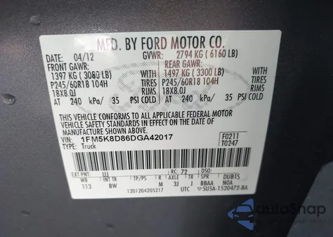2013 Ford Explorer Xlt from USA, damaged, VIN 1FM5K8D86DGA42017